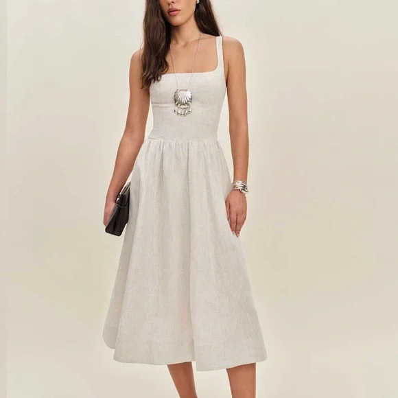 Reformation Janu Linen Dress Oatmeal